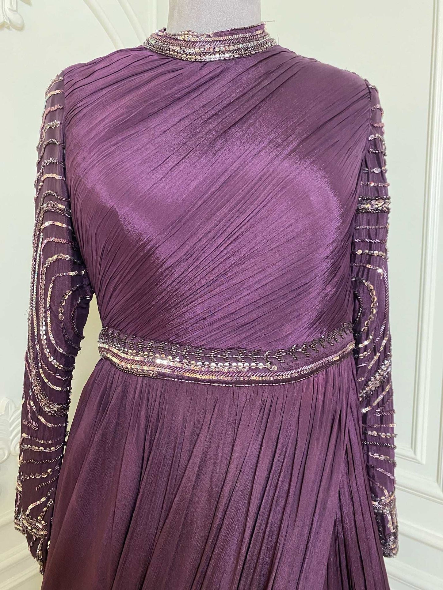 Classic Designer Wine Color Embroidery Gown