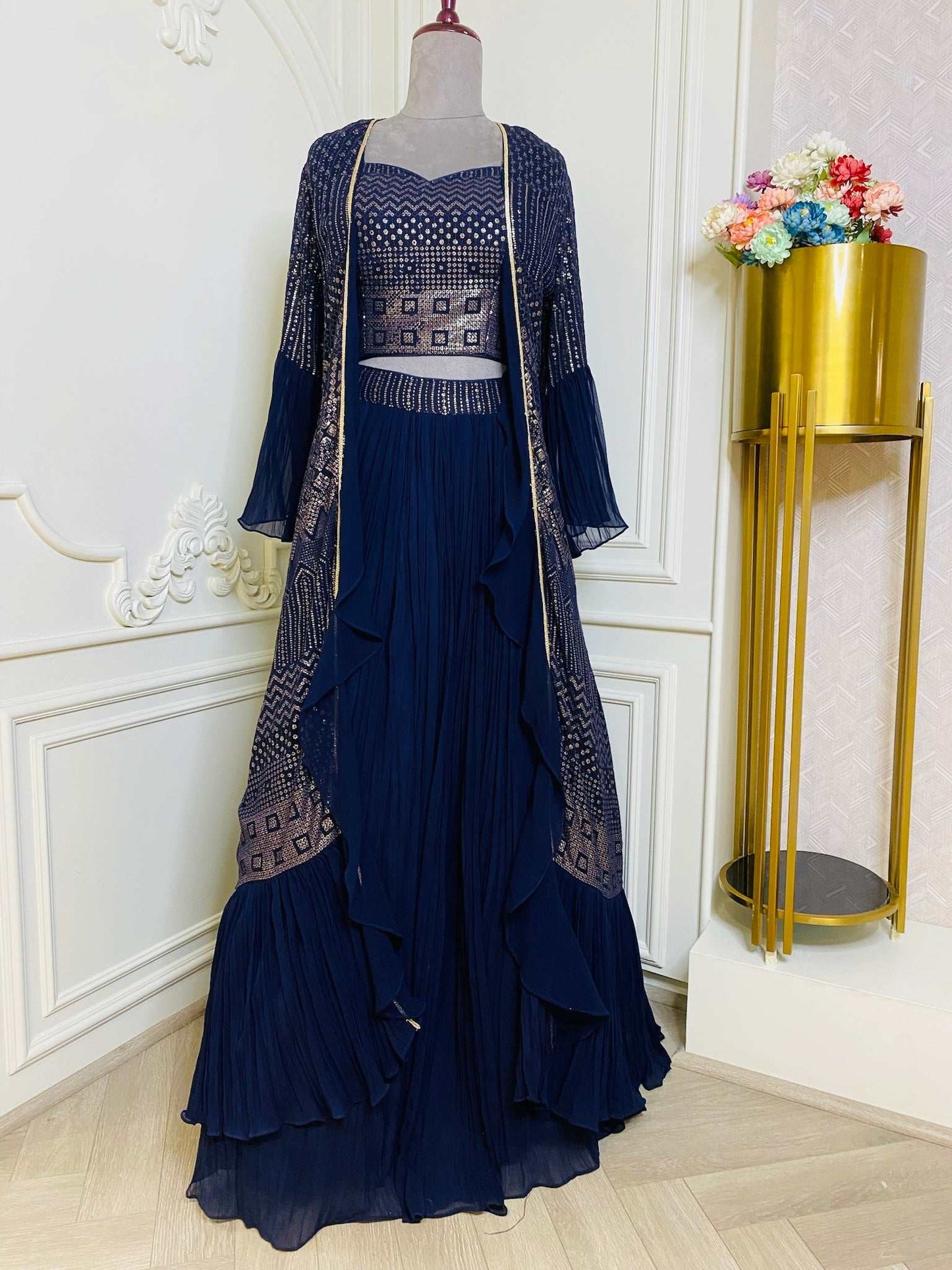 TRENDING BLUE COLOR EMBROIDERED JACKET LEHANGA