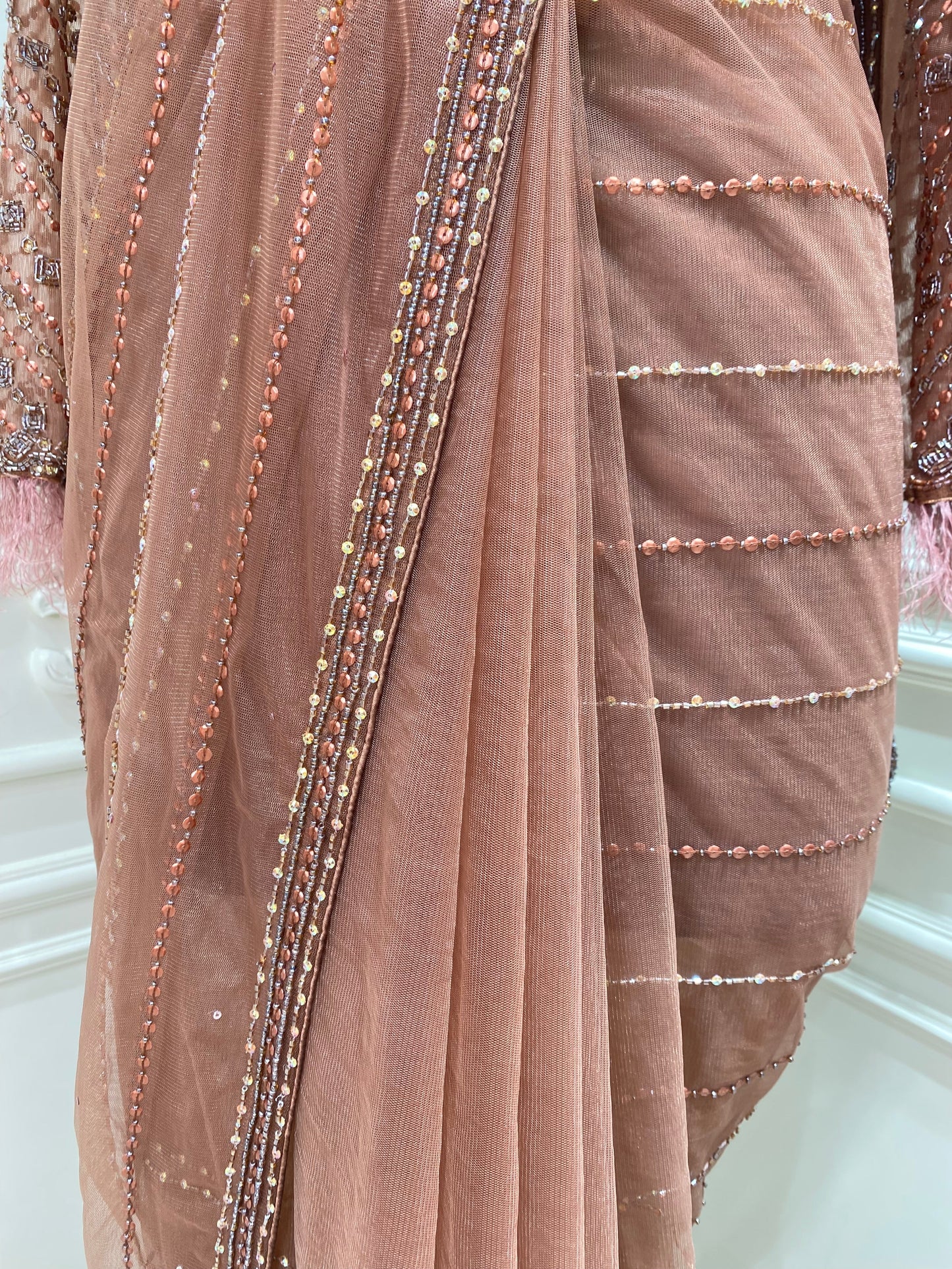 Net saree hand work with readymade blouse