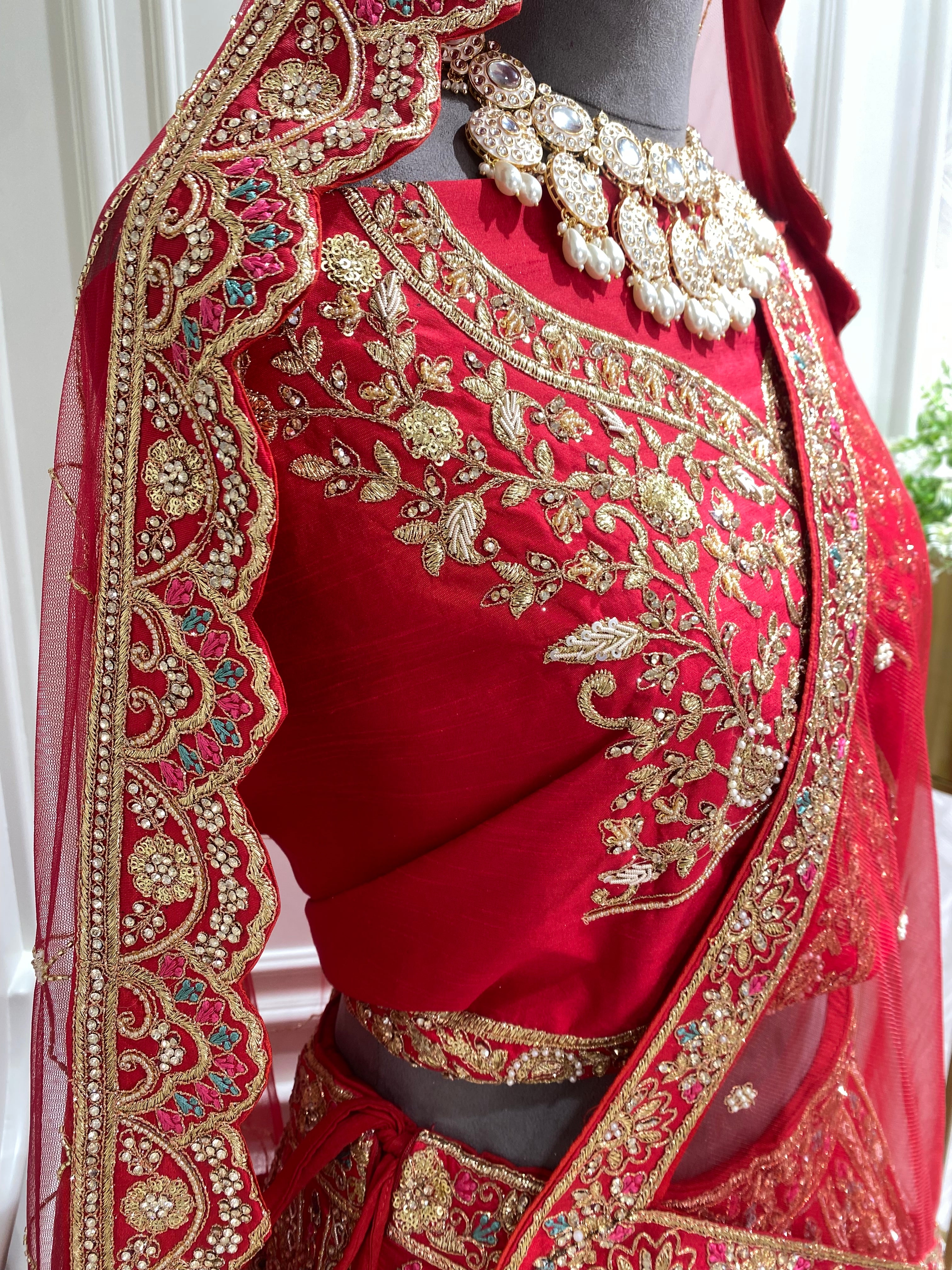 Red zari work bridal lehenga