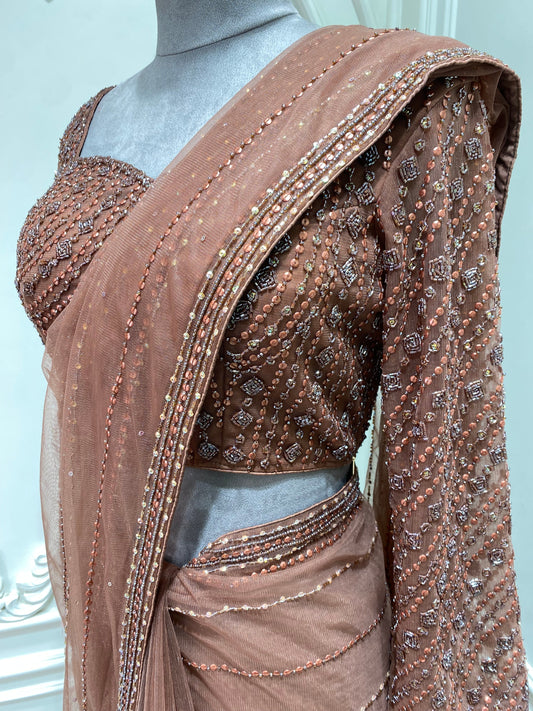 Net saree hand work with readymade blouse