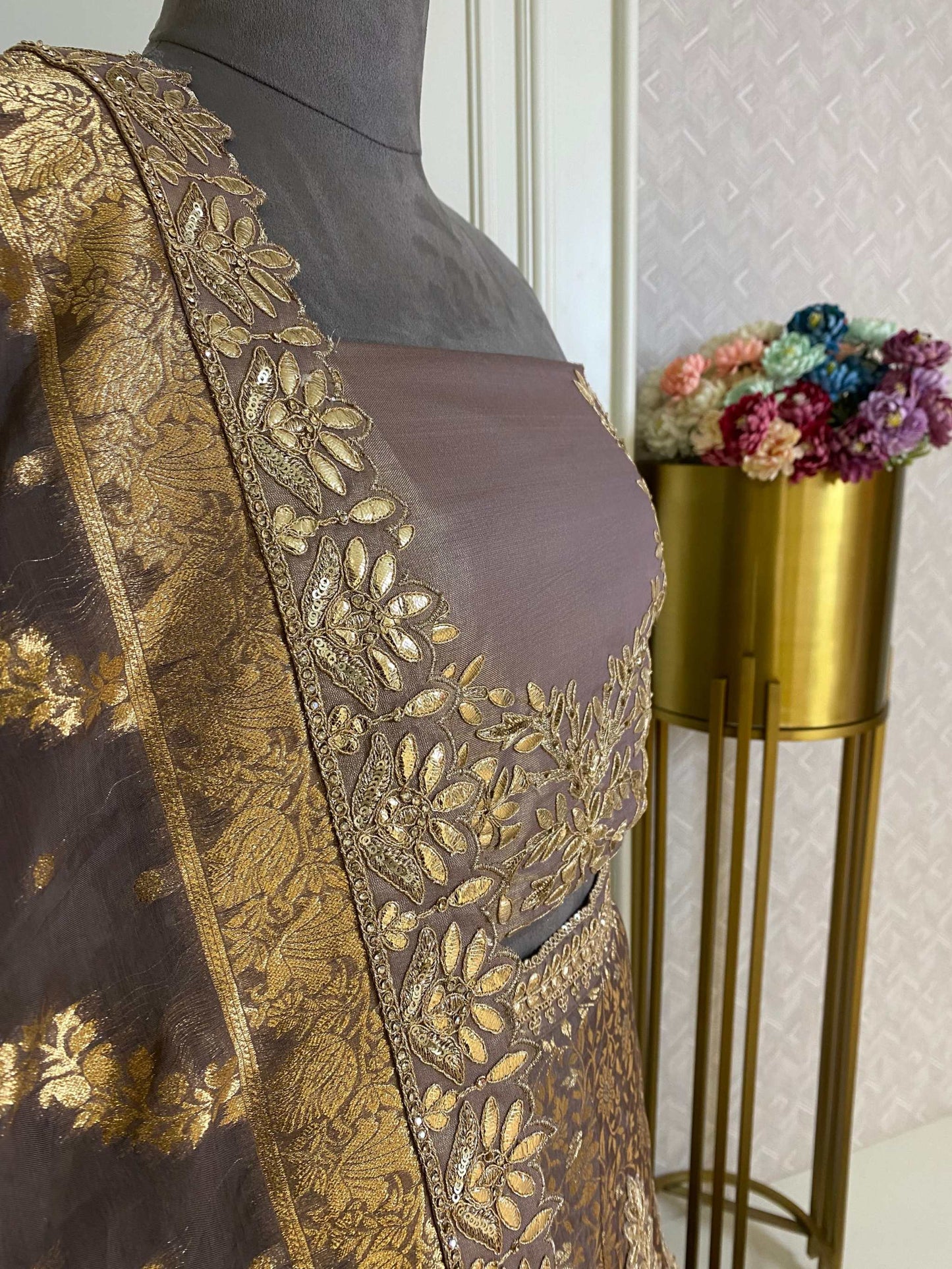 Rose gold silk lehenga