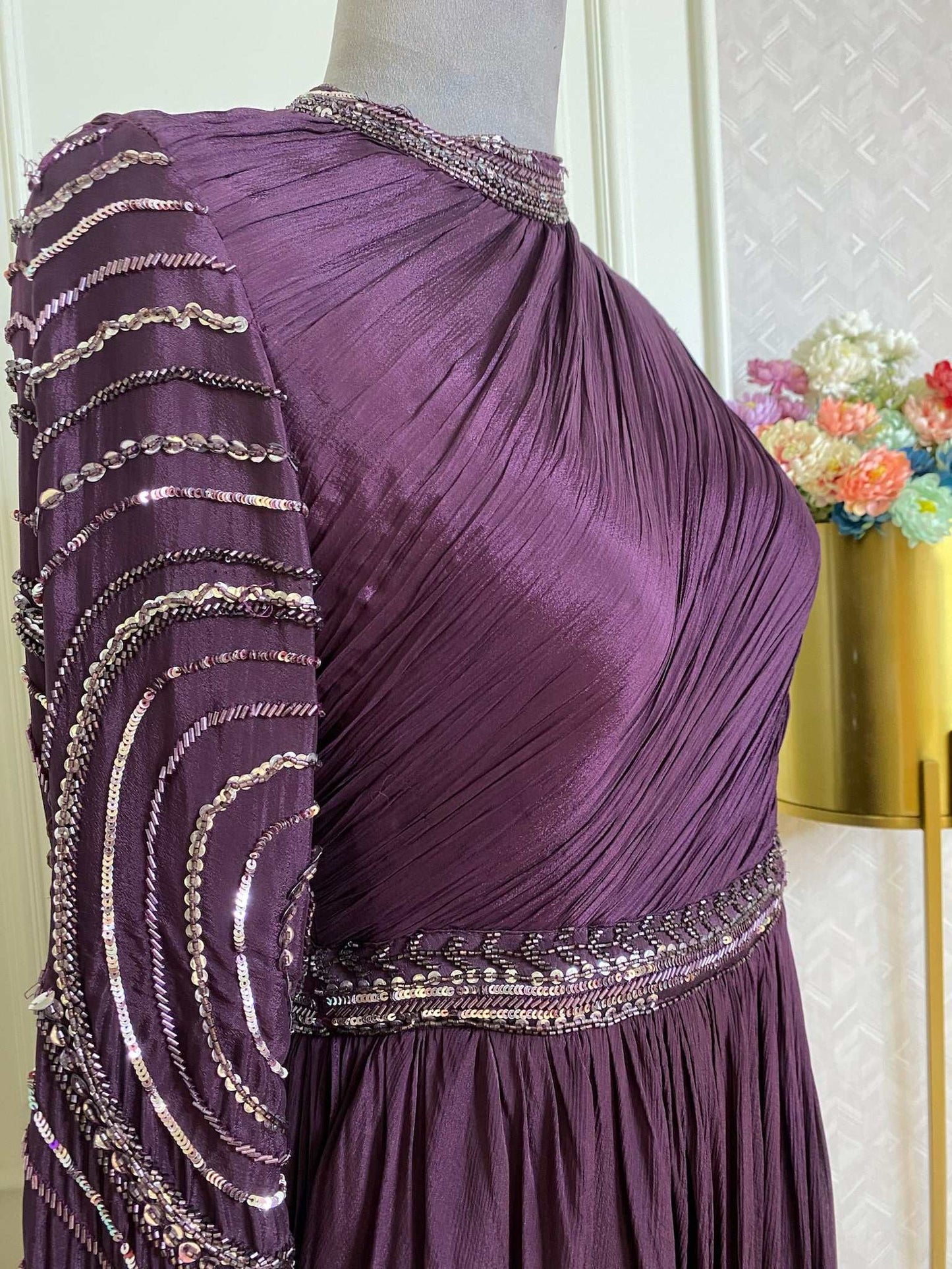 Classic Designer Wine Color Embroidery Gown