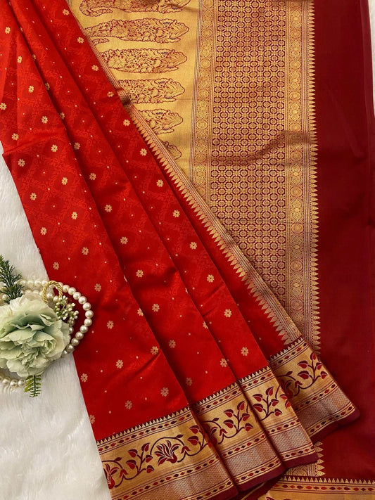 Orange Zariwork Pure Silk Saree