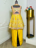 Misted Yellow Short Peplum Dress With Divider in Yellow