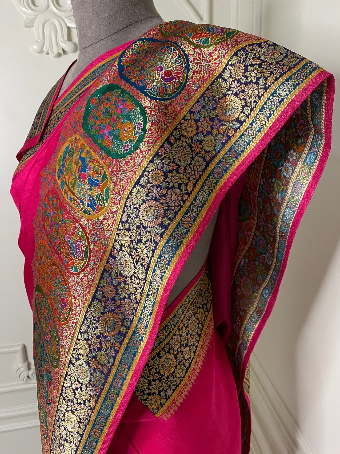 Gajji silk printed border with plain saree