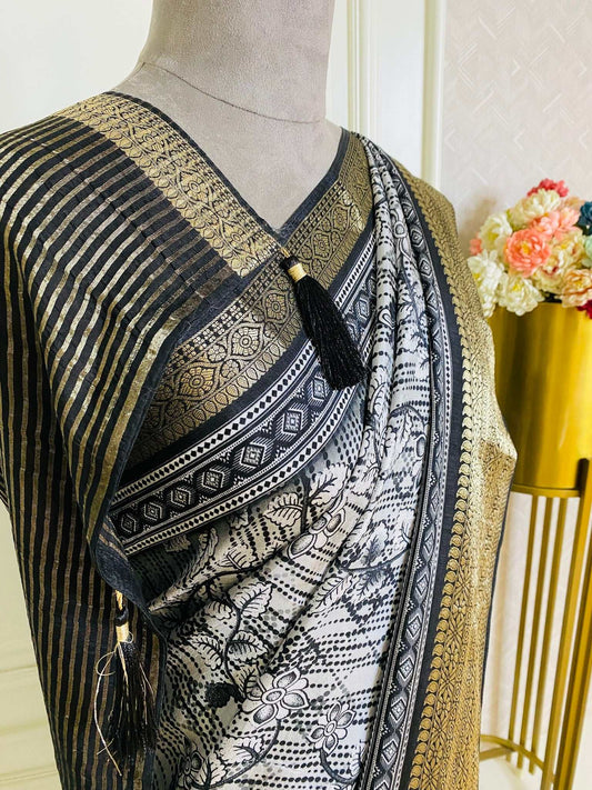 Black and white Printed Saree