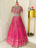 ENCHANTING MAGENTA GEORGETTE LEHENGA WITH MOTI, ZARKAN & ZARI WORK