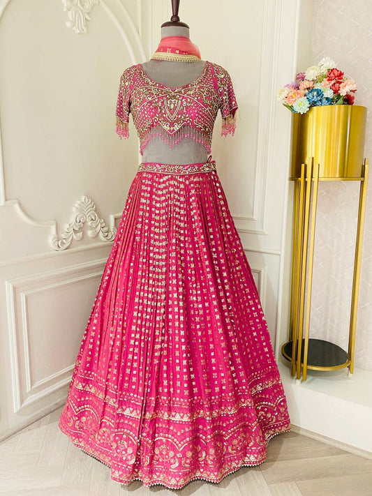ENCHANTING MAGENTA GEORGETTE LEHENGA WITH MOTI, ZARKAN & ZARI WORK