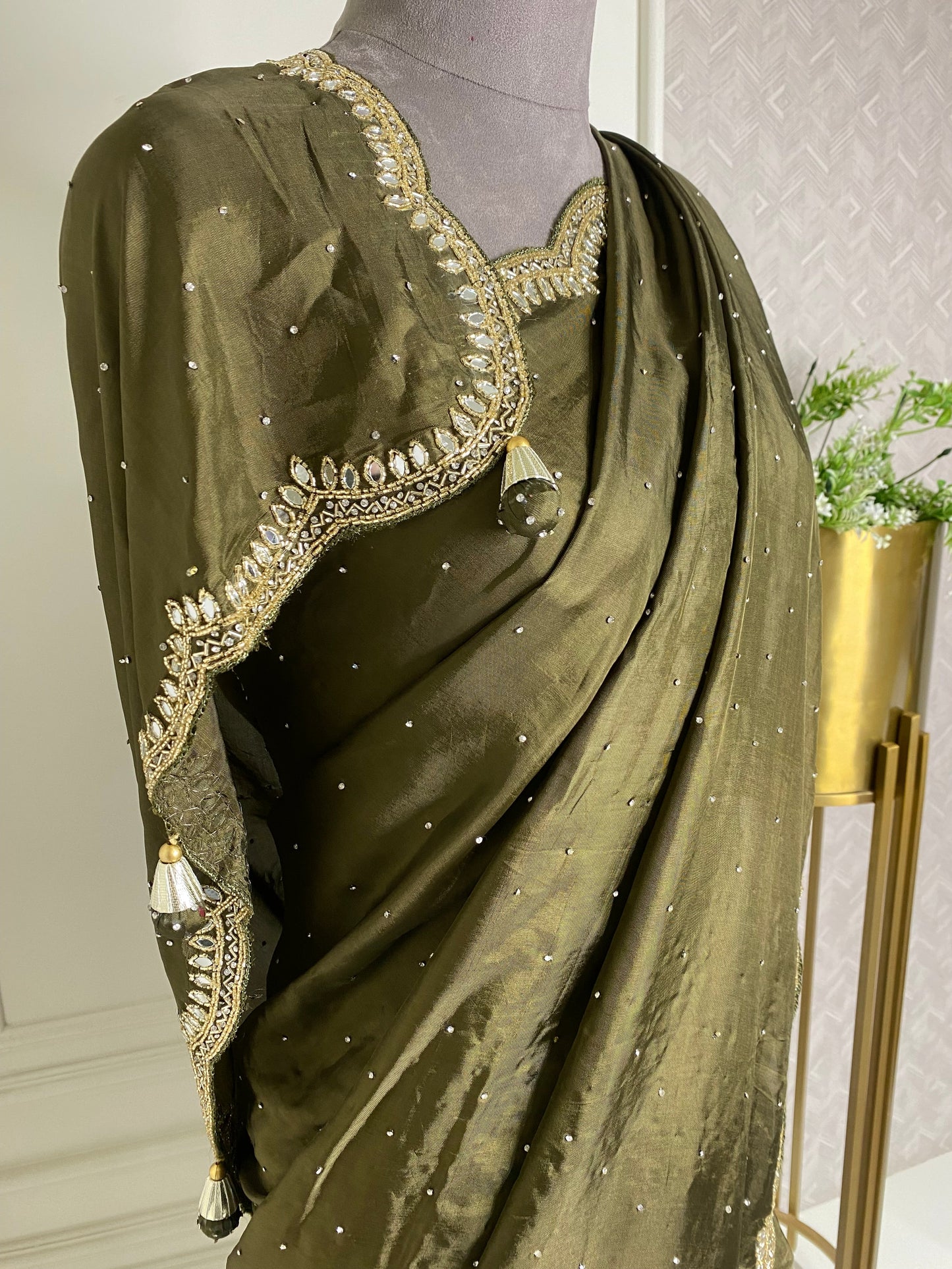 Opada silk saree with mirror work border