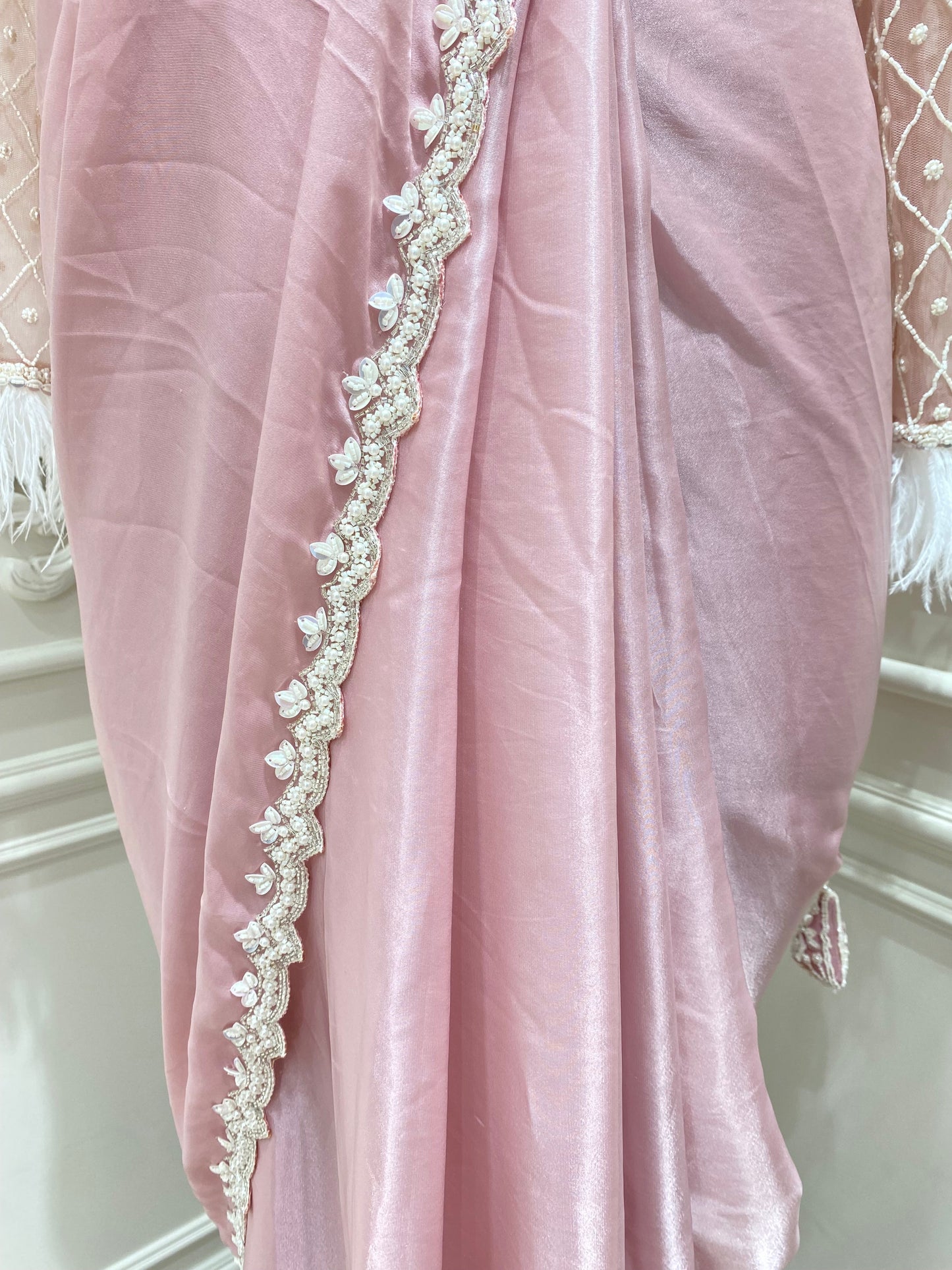 organza saree hand work with readymade blouse