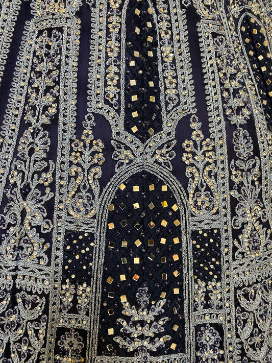 Dark Blue Net Lehenga