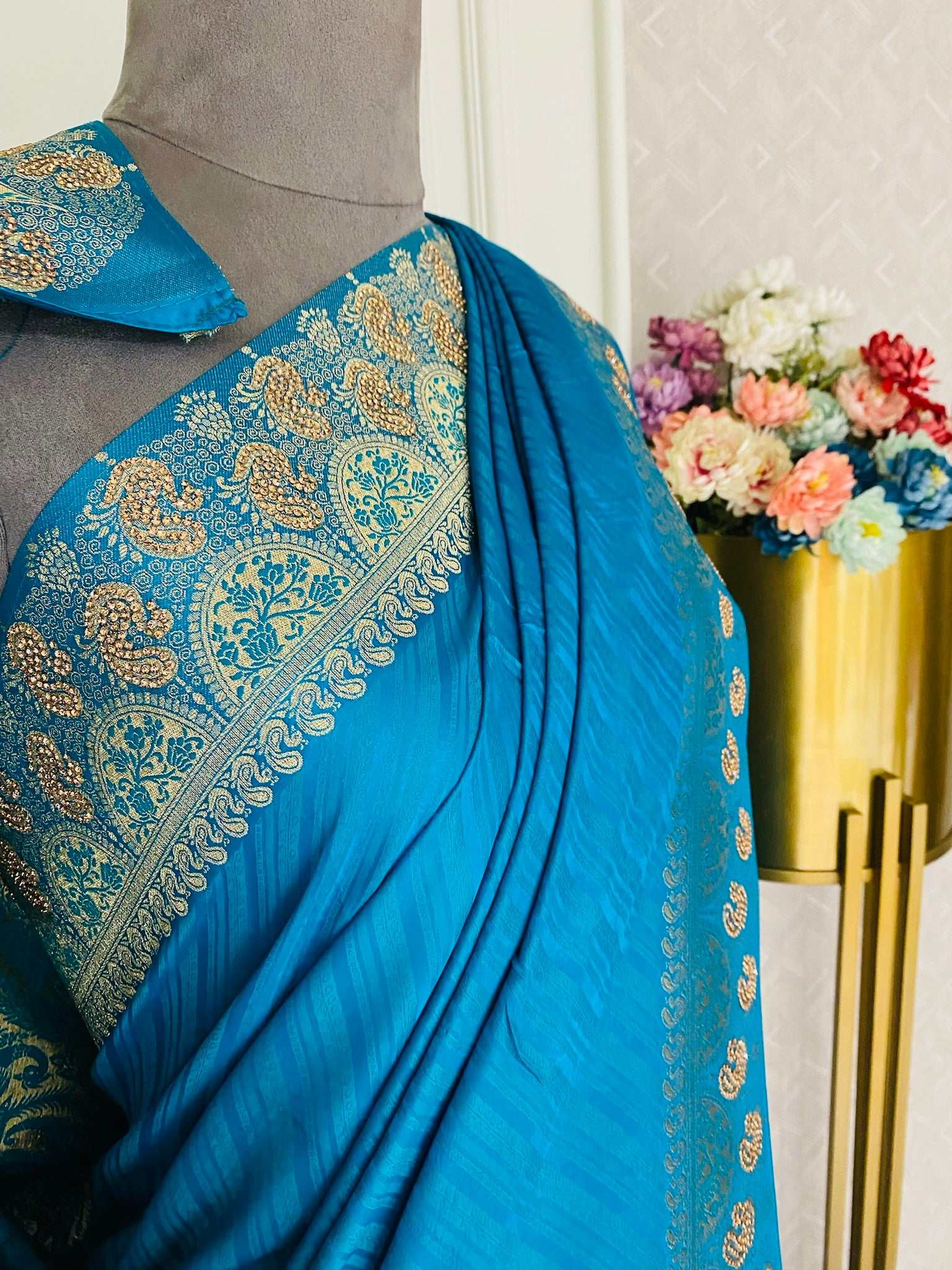 Peacock Blue Dual Tone Soft Silk Saree