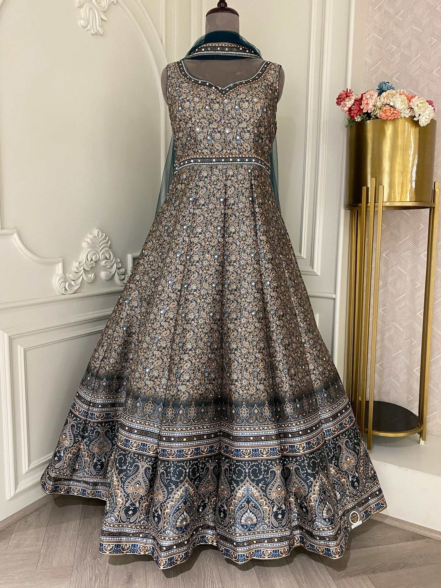 Raw Silk Printed Gown