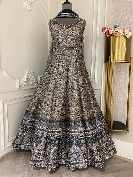 Raw Silk Printed Gown