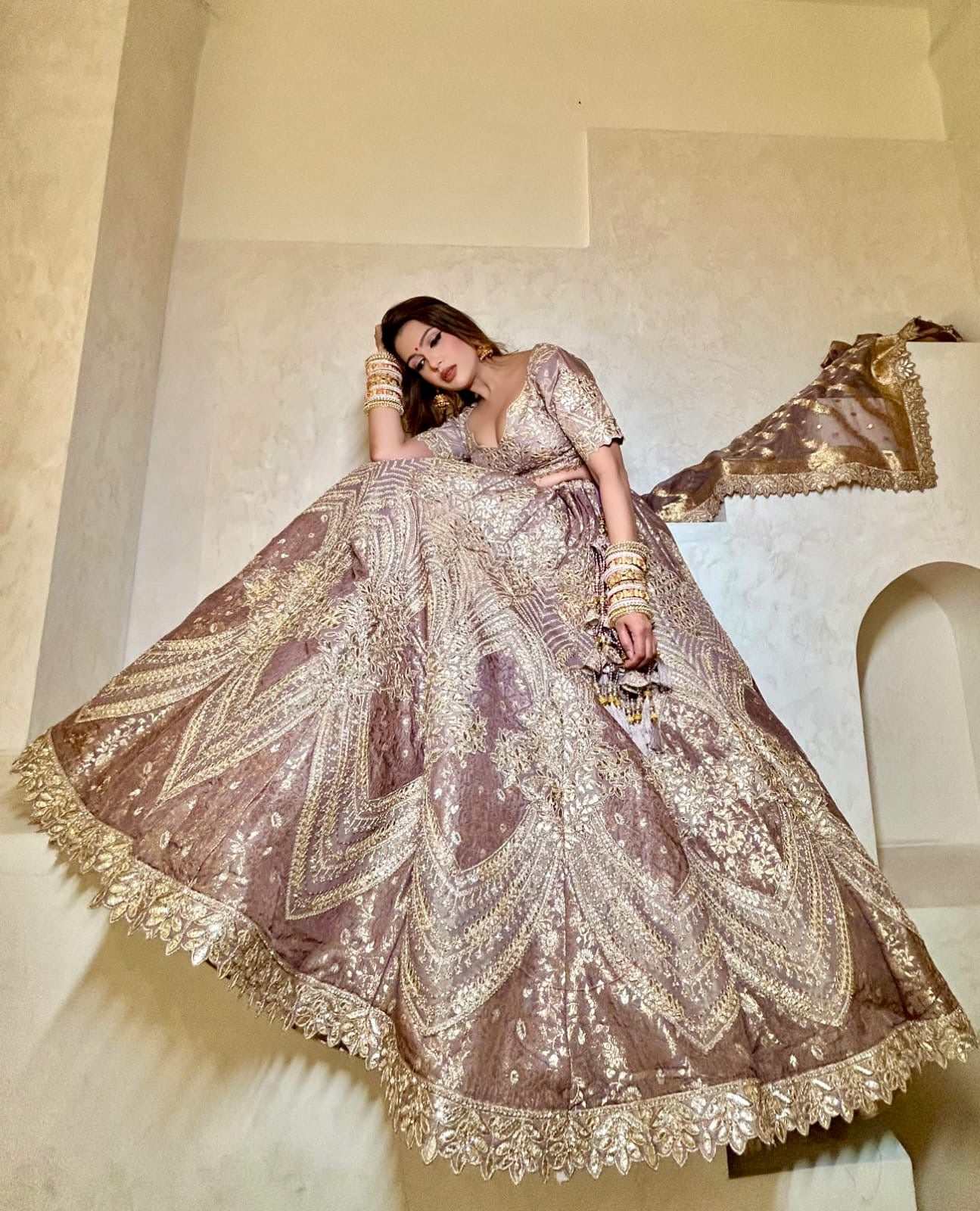 Rose gold silk lehenga