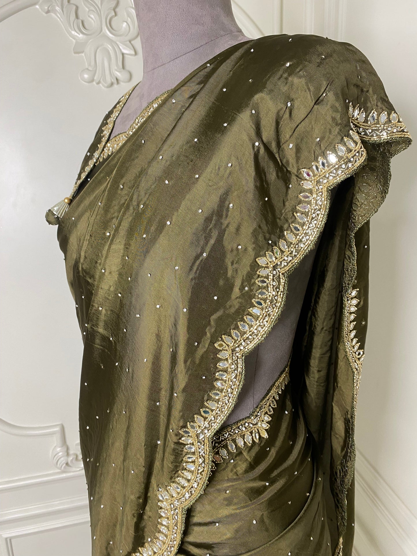 Opada silk saree with mirror work border