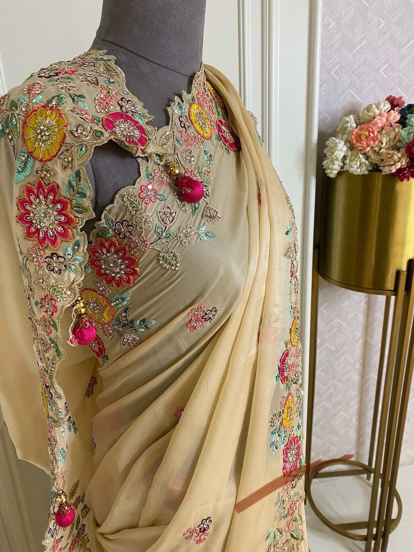 Ivory Multi Work Orgenza Saree
