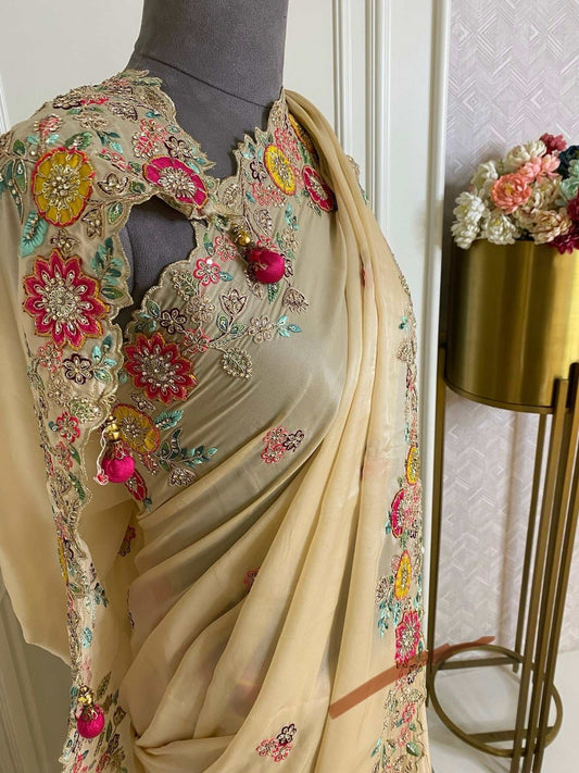 Ivory Multi Work Orgenza Saree