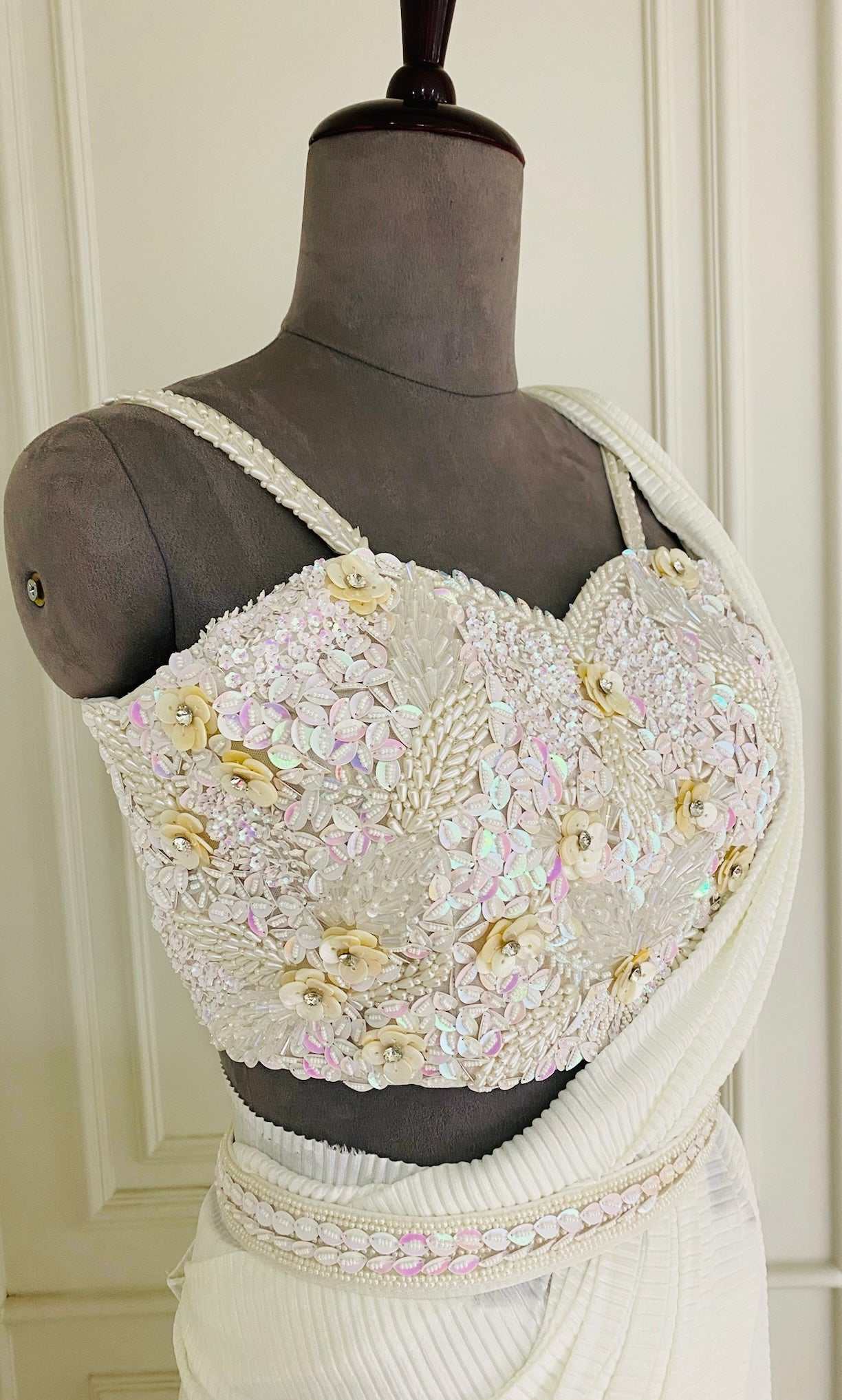 Forst white drape saree
