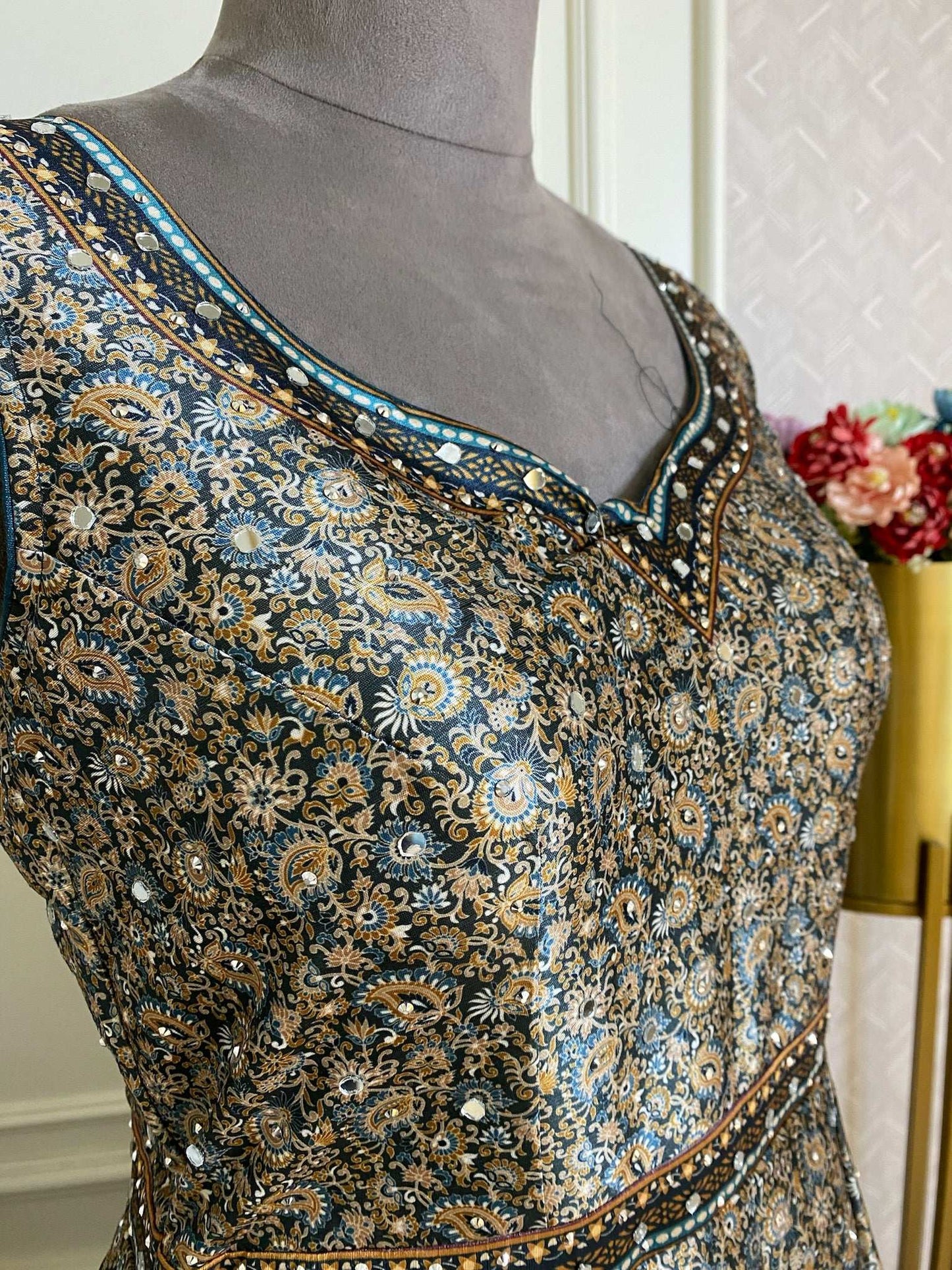 Raw Silk Printed Gown
