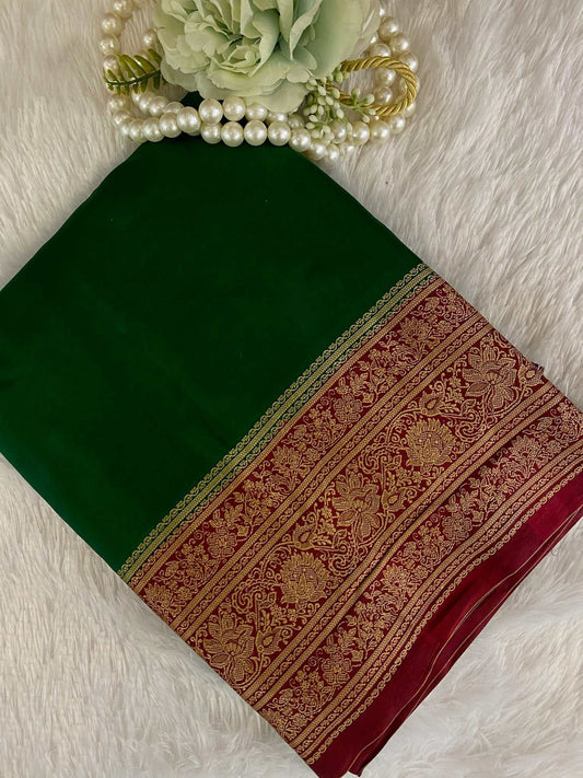 Bottle Green Zariwork Pure Silk Saree