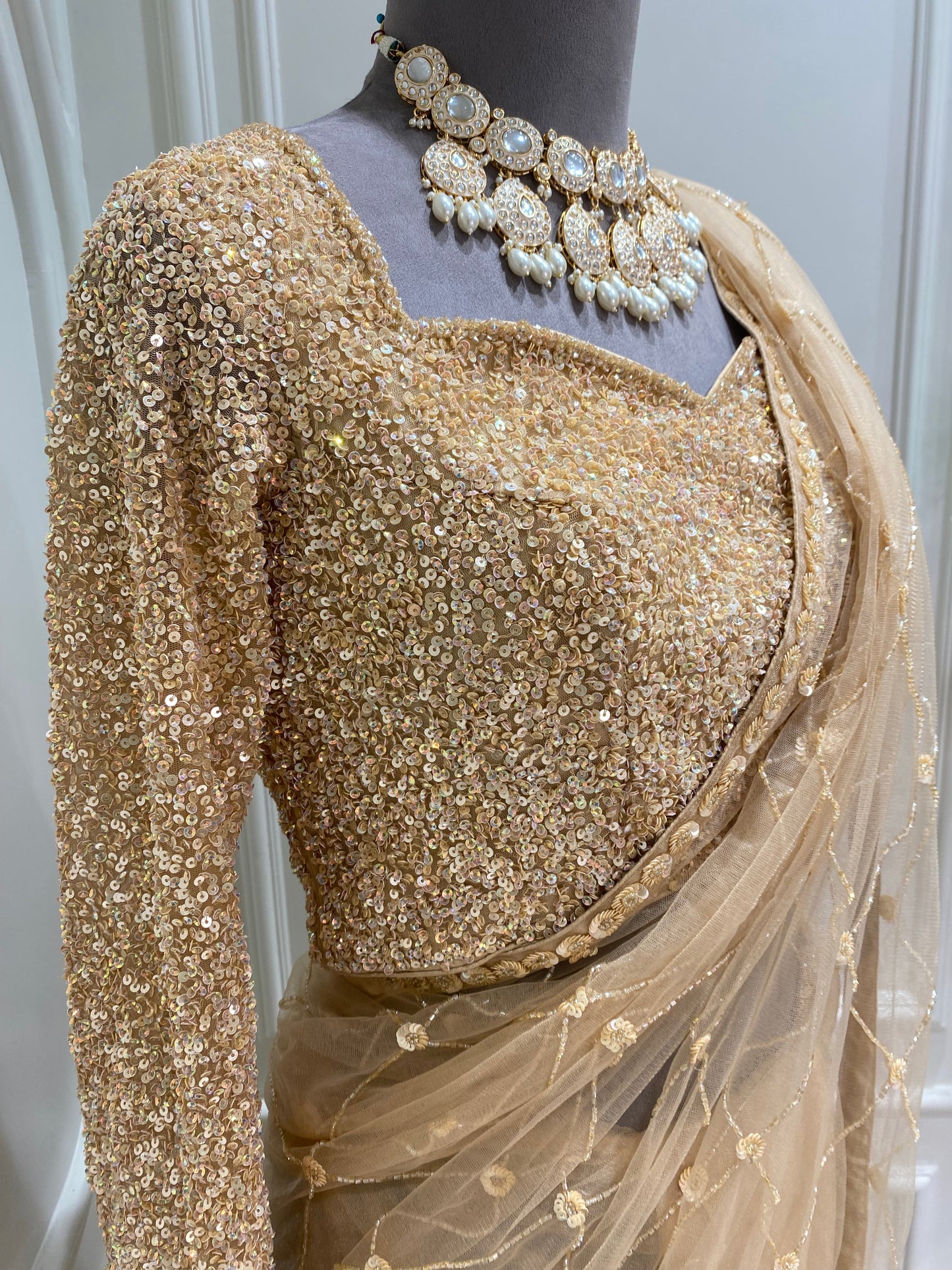 Net saree hand works with readymade blouse
