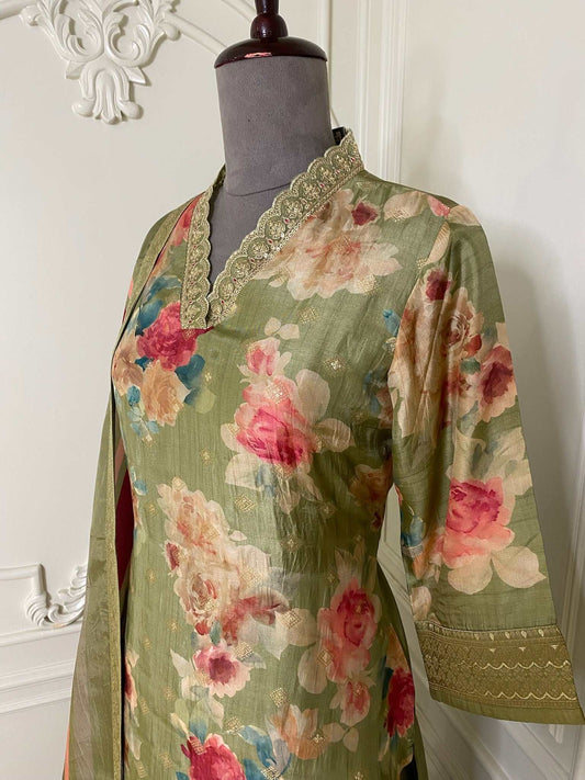 Floral green ready made suit