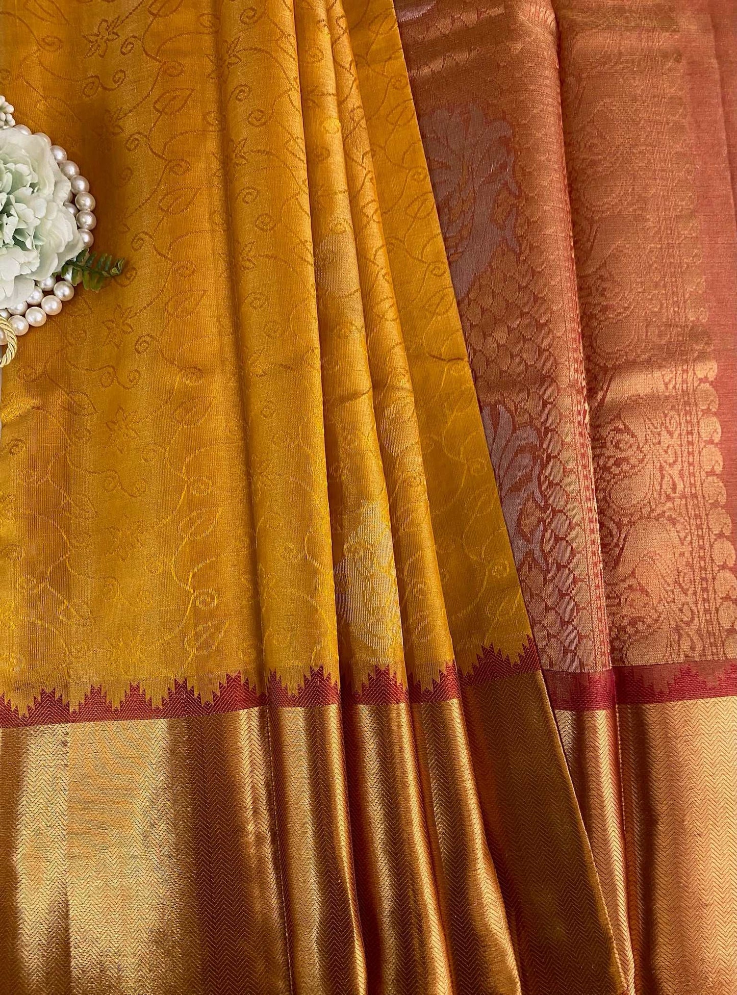 Mustard Zariwork Pure Silk Saree