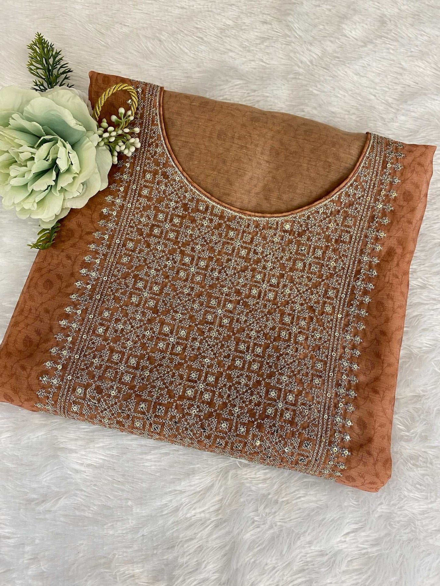 Gold Chanderi Zari Woven Suit With Sequins Work