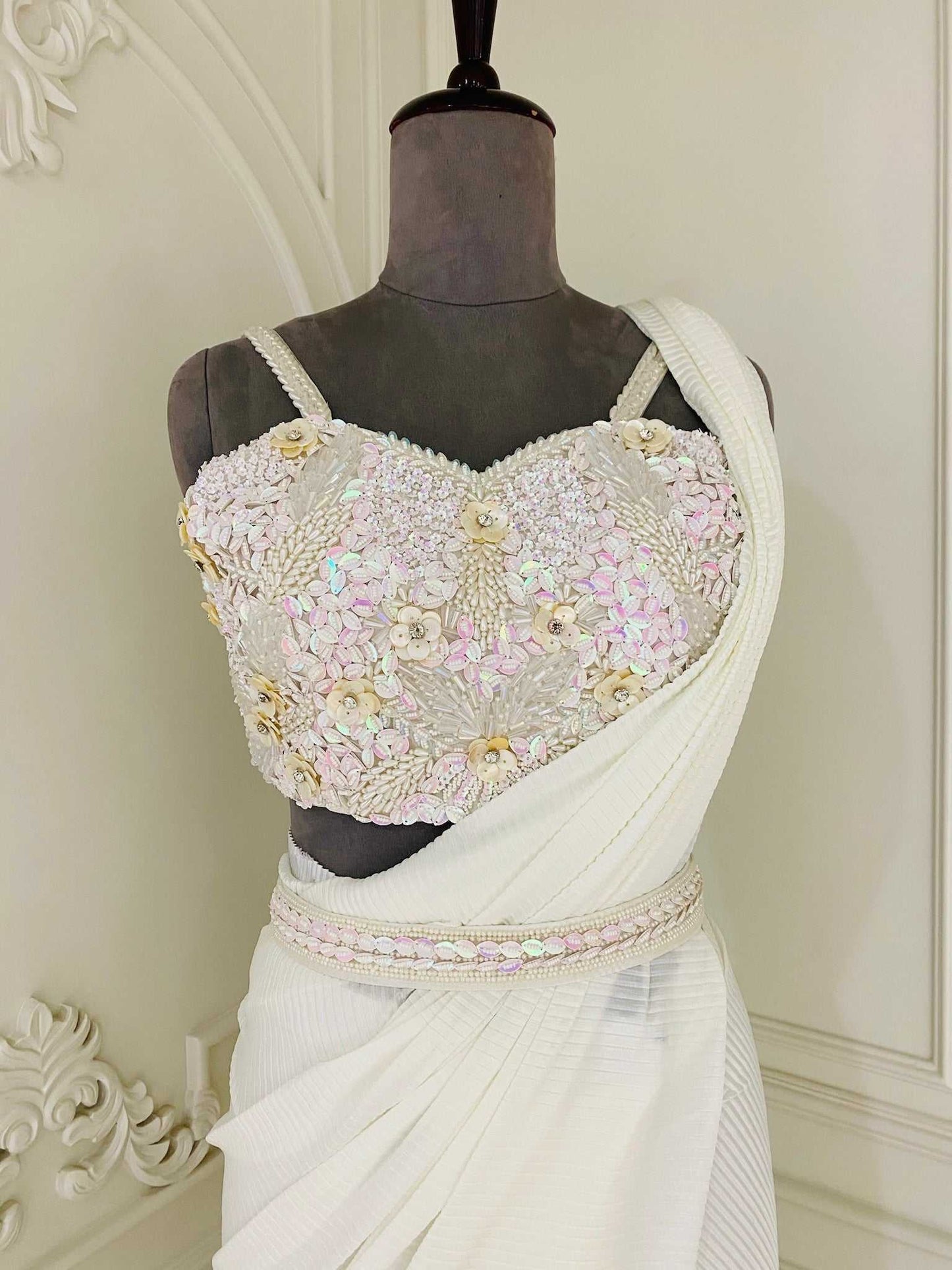 Forst white drape saree