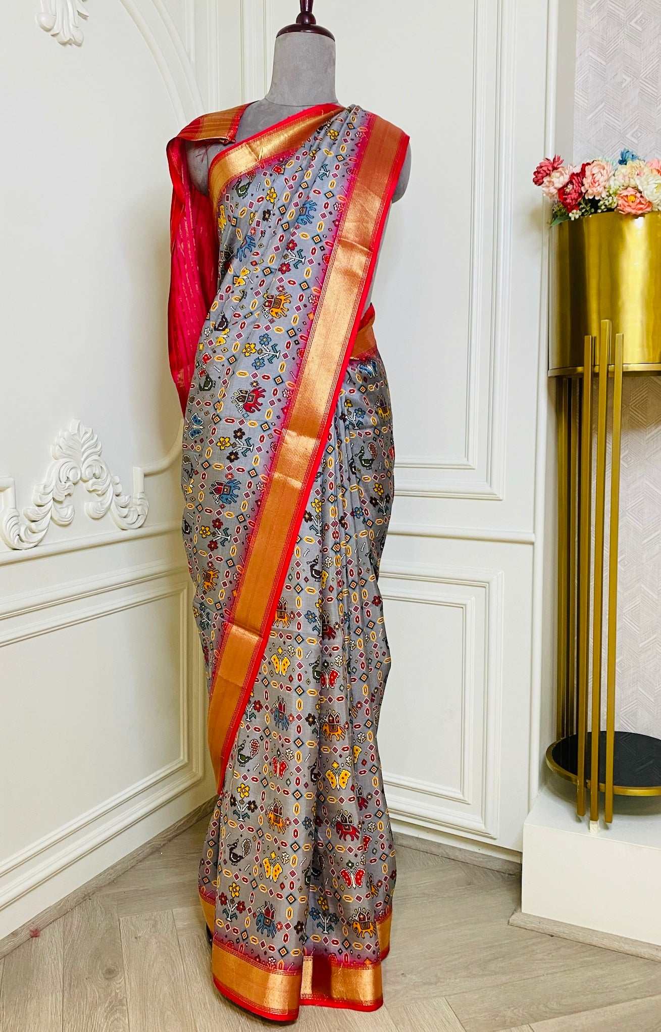 Grey Patola Print Saree