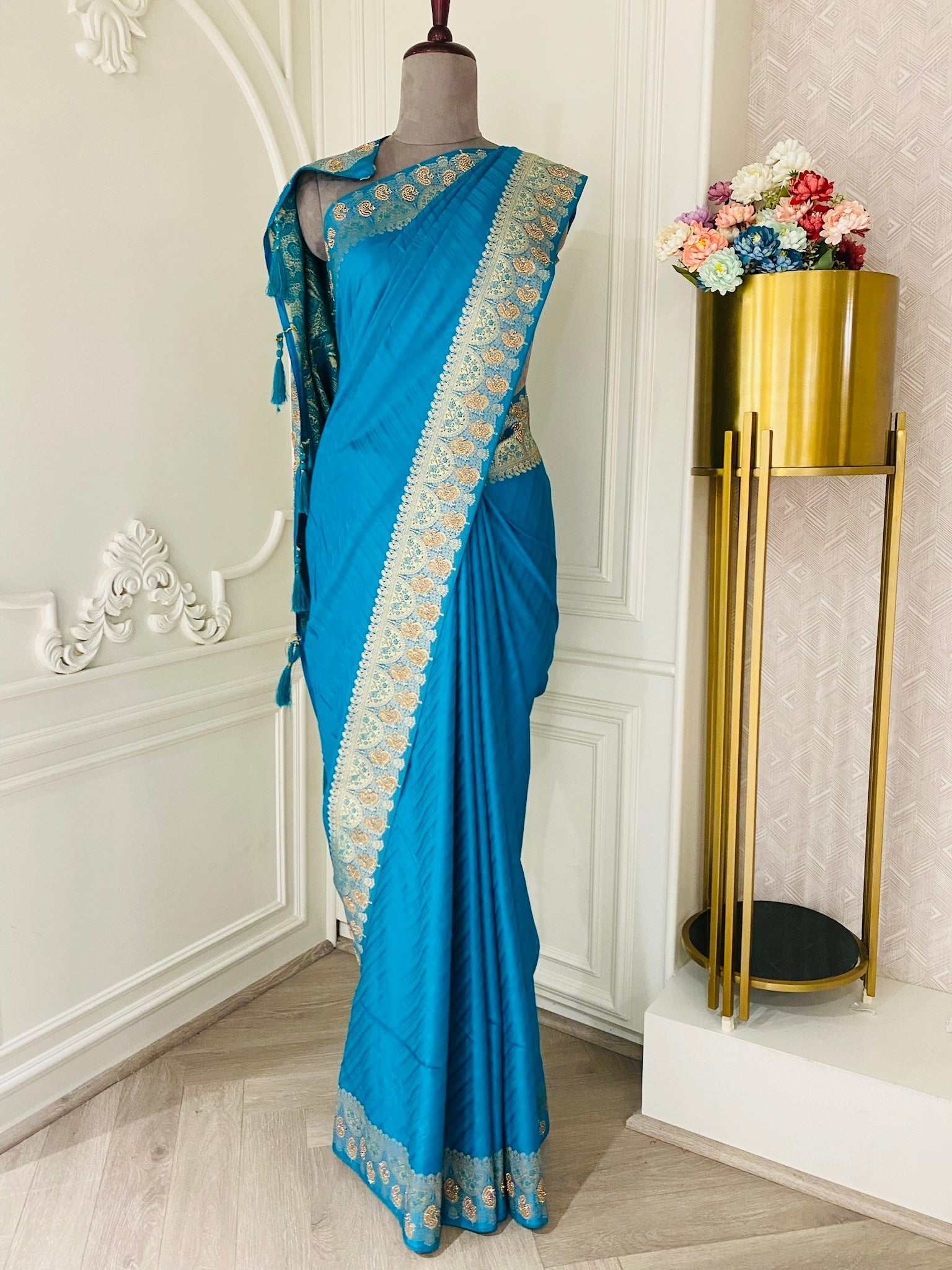 Peacock Blue Dual Tone Soft Silk Saree