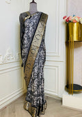 Printed Black And White Saree