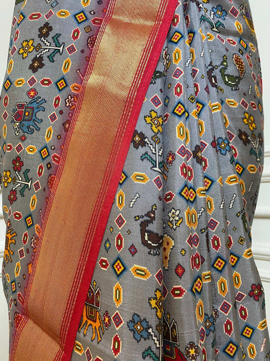Grey Patola Print Saree