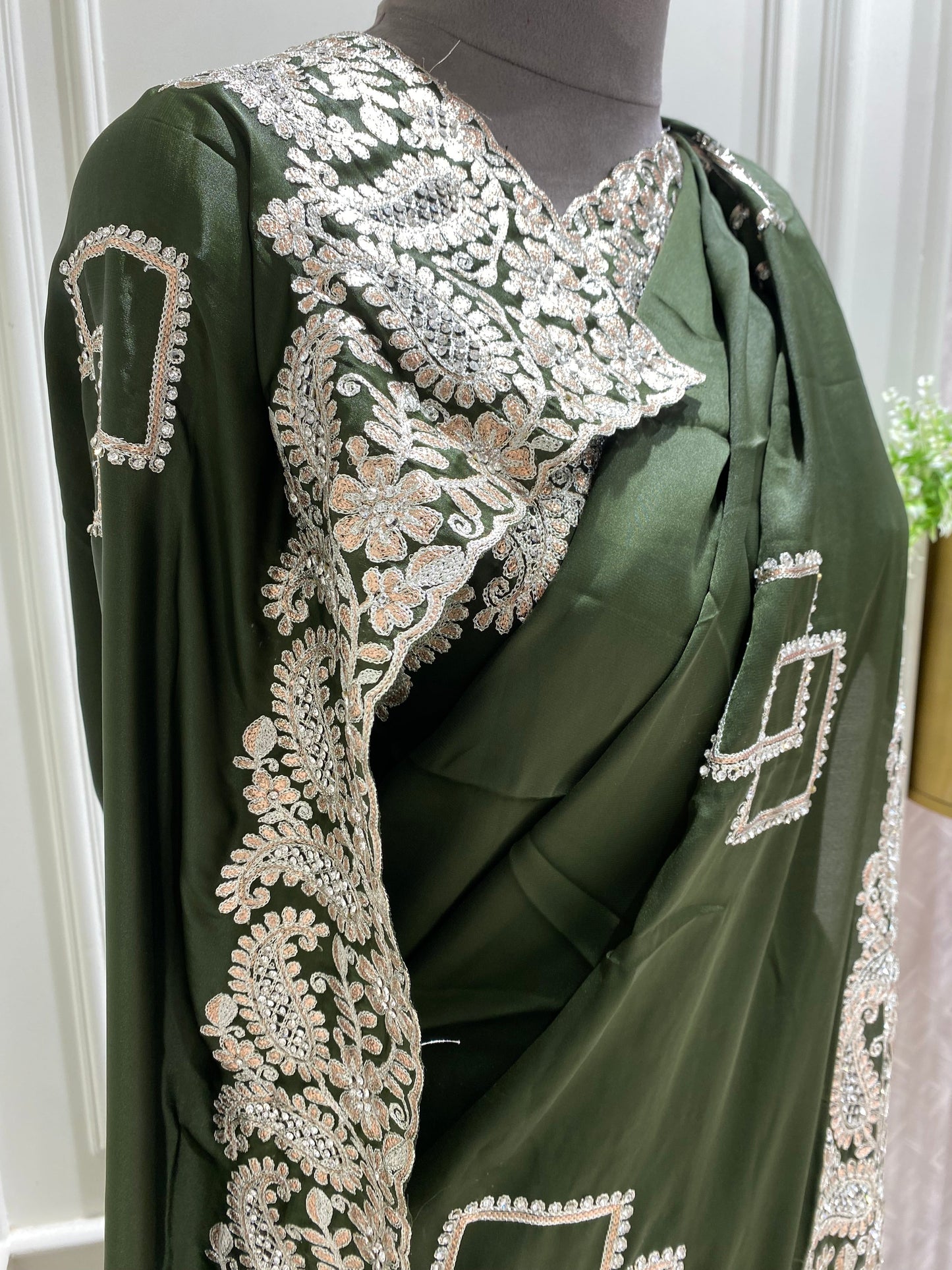 Silver zari saree