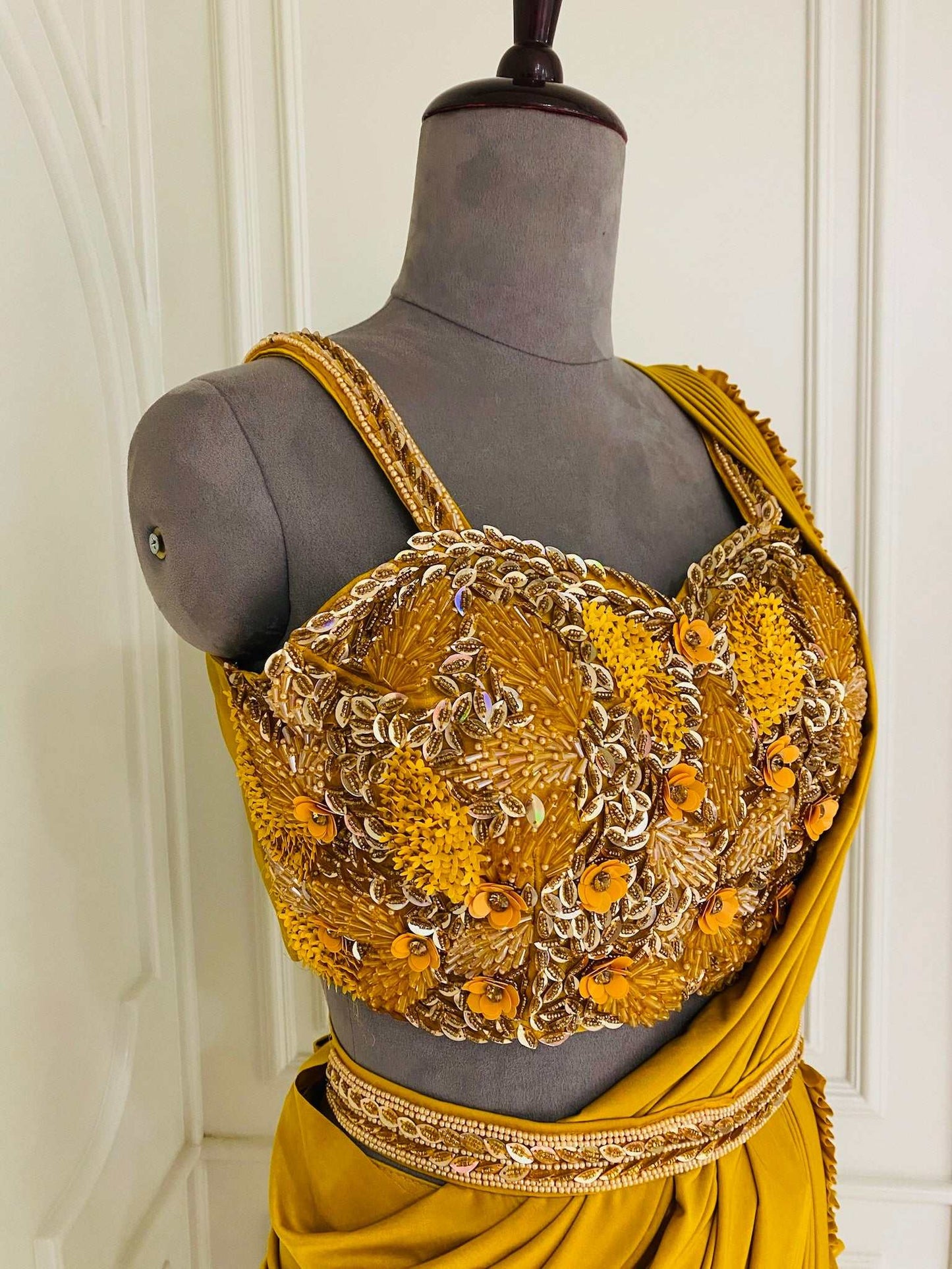 Dijon yellow Ready to wear saree