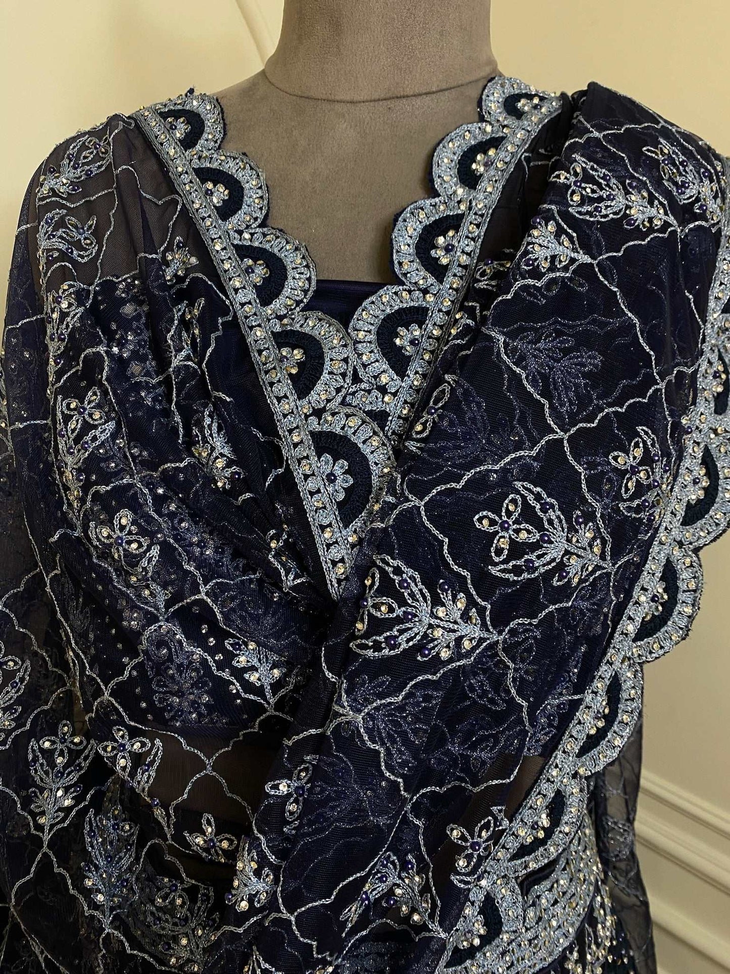 Dark Blue Net Lehenga