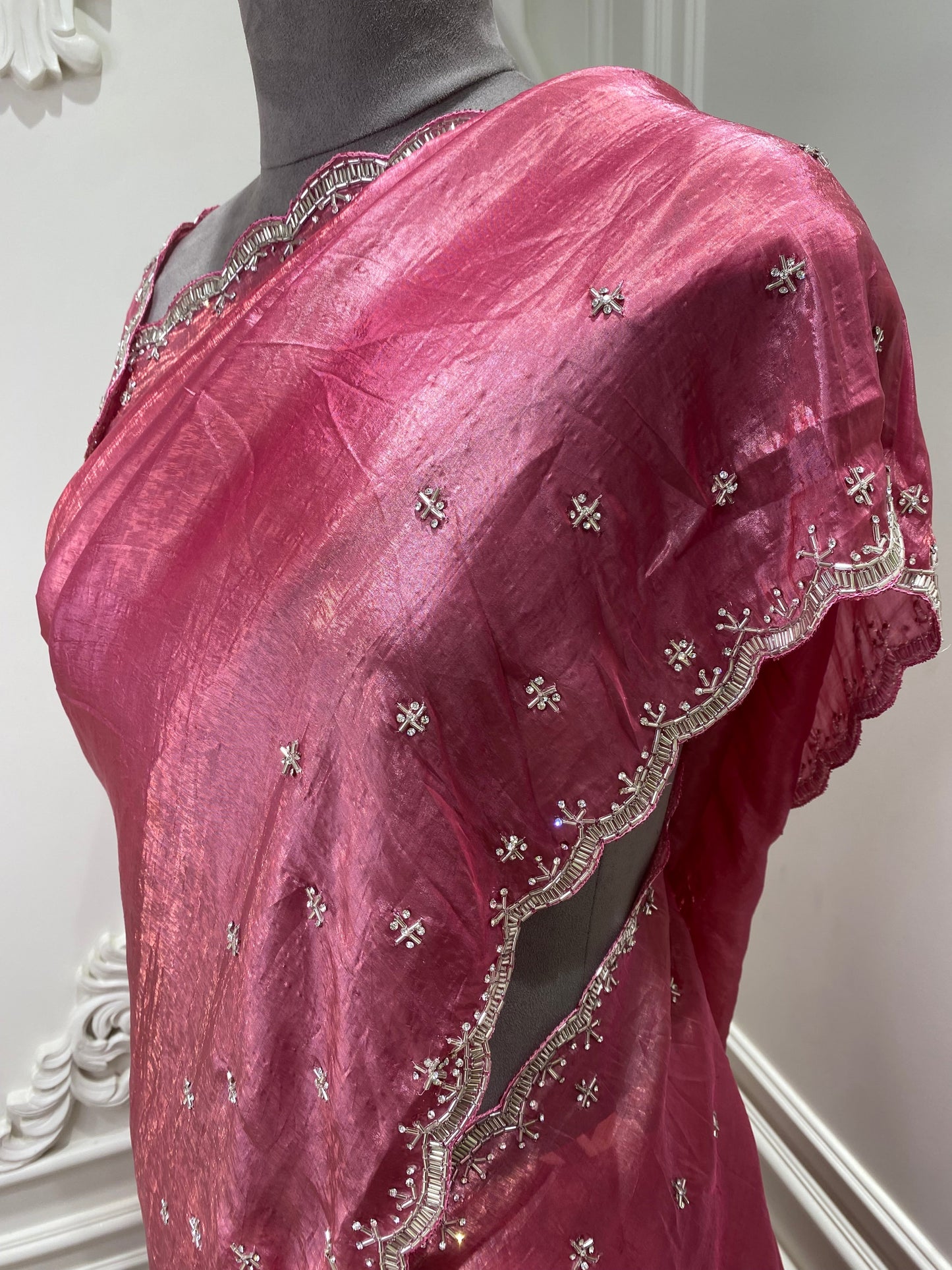 Gajri hand work organza saree