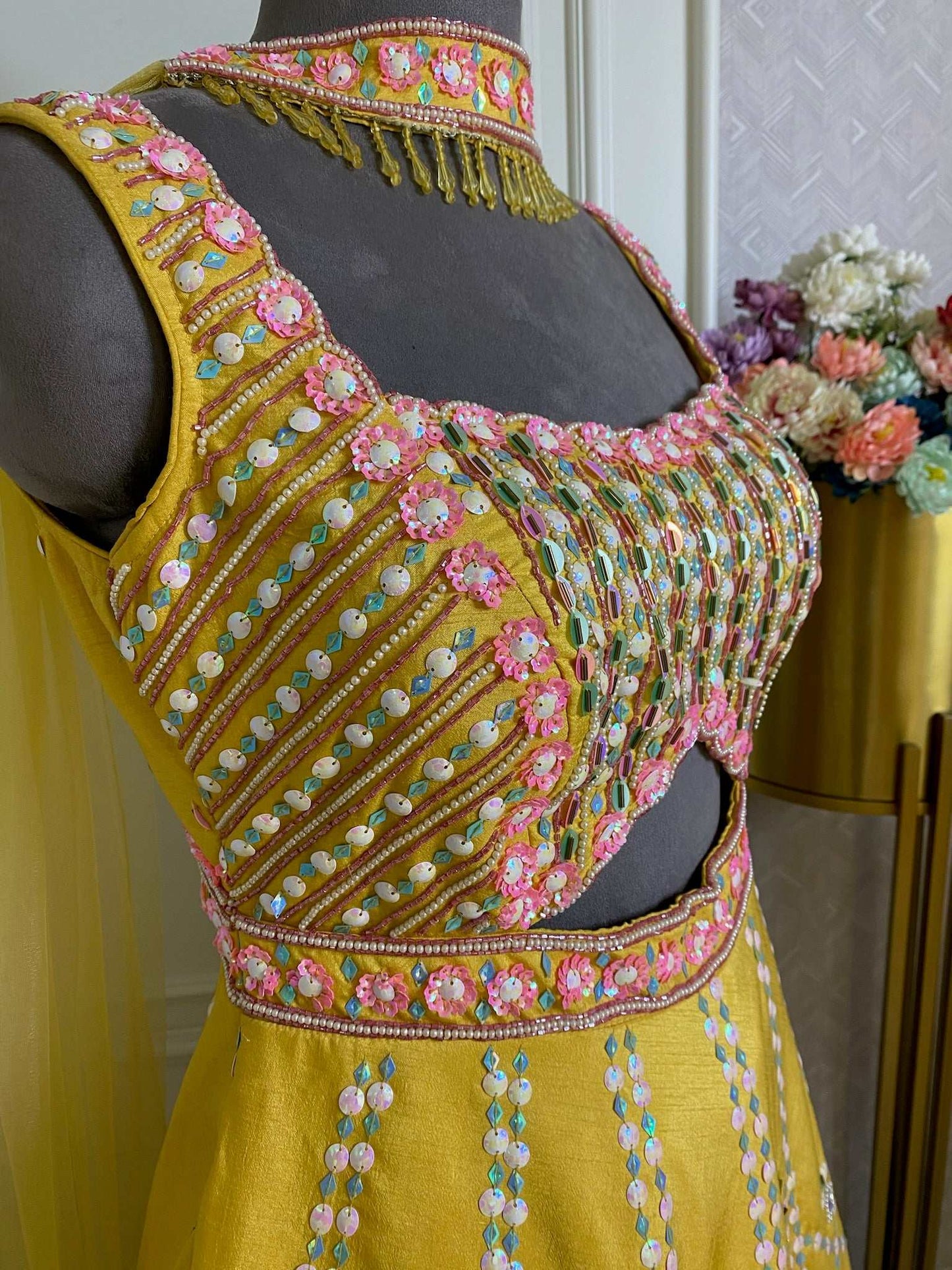 Misted Yellow Short Peplum Dress With Divider in Yellow