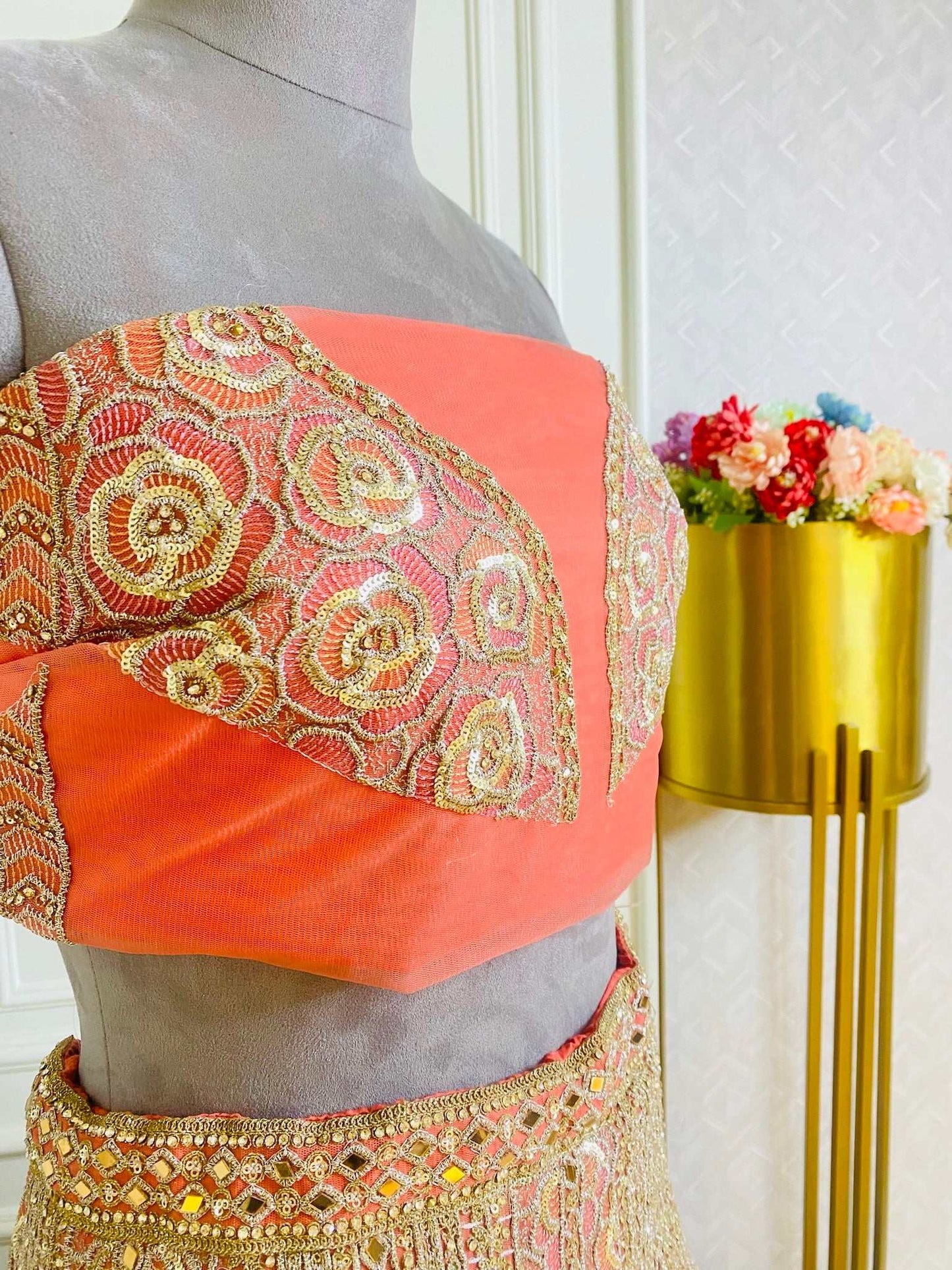 Engagement Saffron Zari Work Lehanga