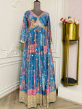 Blue Choli cut Floral Print Gown