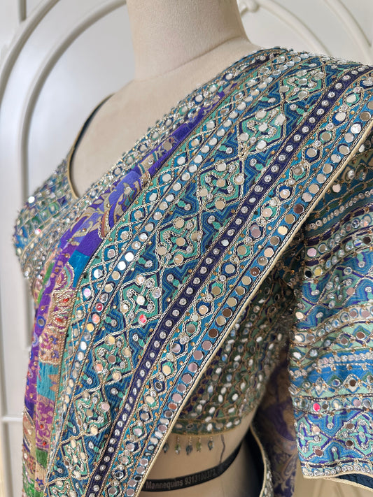 Multicolor Designer Patchwork Saree with Mirror Work & Embroidered Border