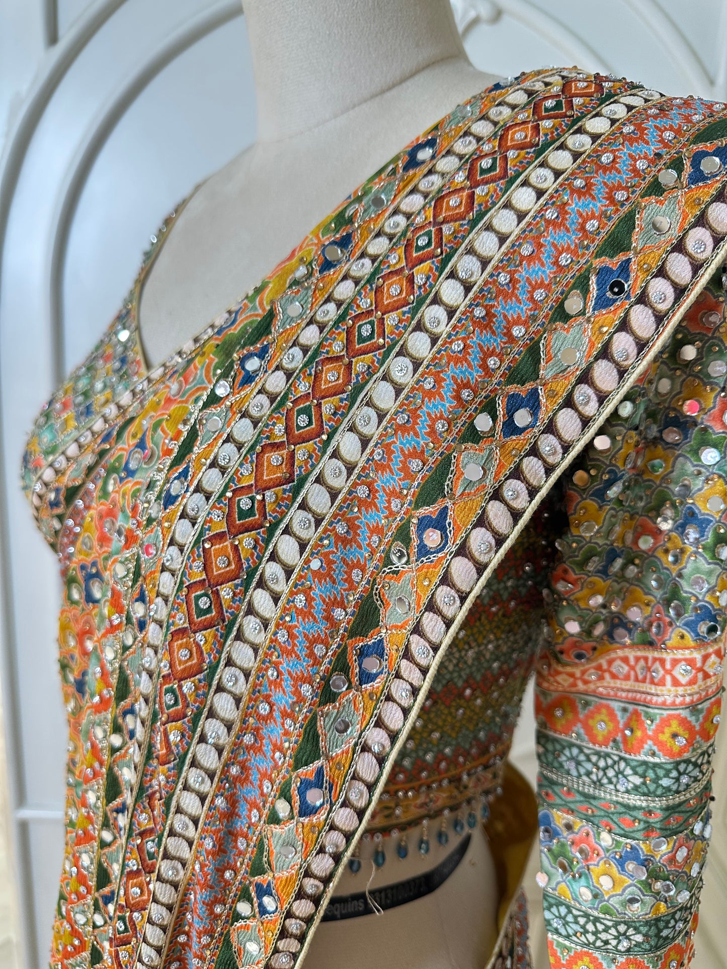 Multicolor Bandhani Designer Saree with Mirror Work & Embroidered Border