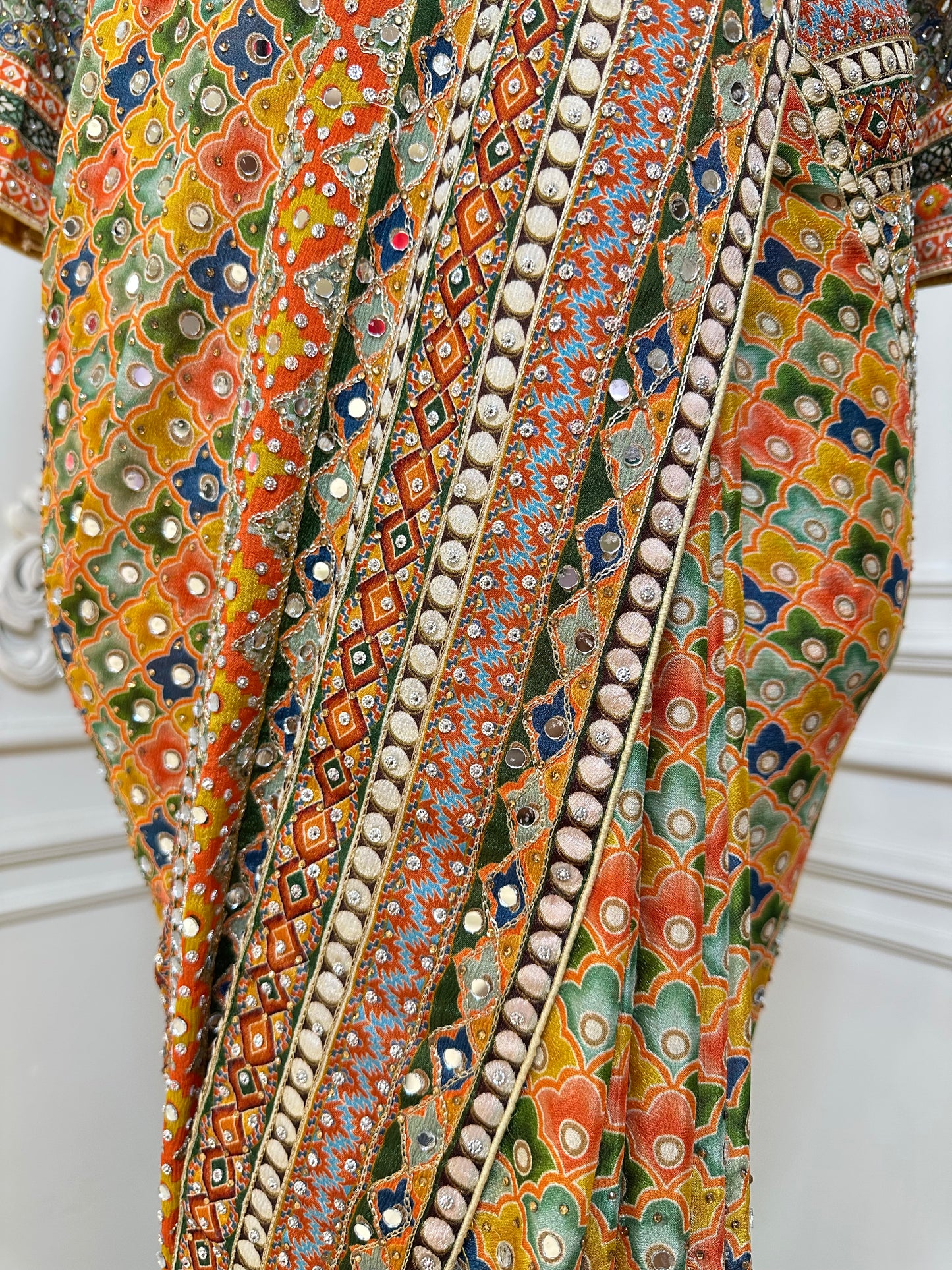 Multicolor Bandhani Designer Saree with Mirror Work & Embroidered Border
