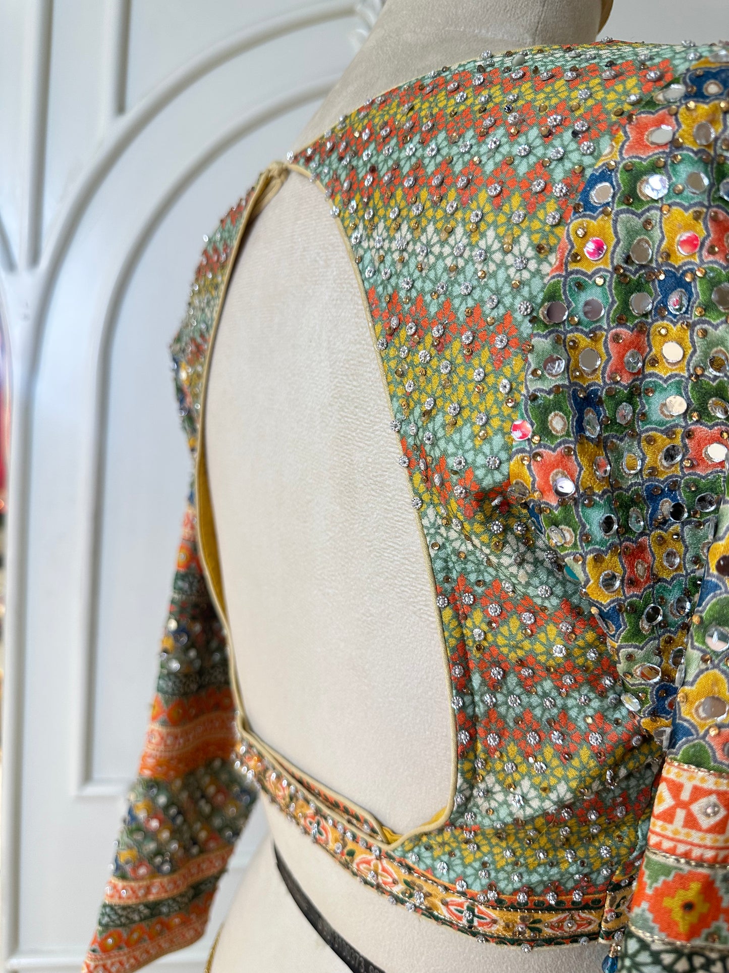 Multicolor Bandhani Designer Saree with Mirror Work & Embroidered Border