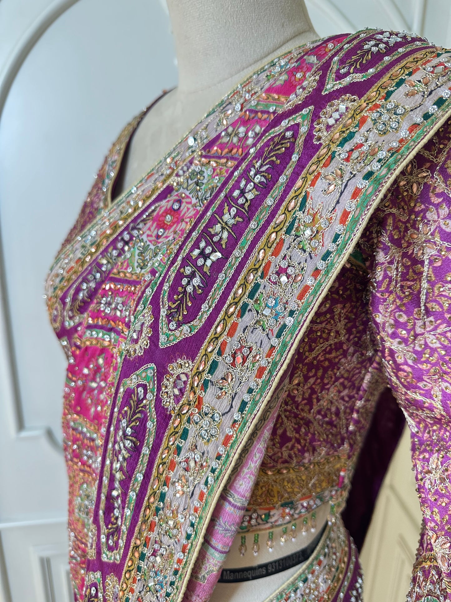 Magenta Pink Designer Patchwork Saree with Mirror Work & Embroidered Border