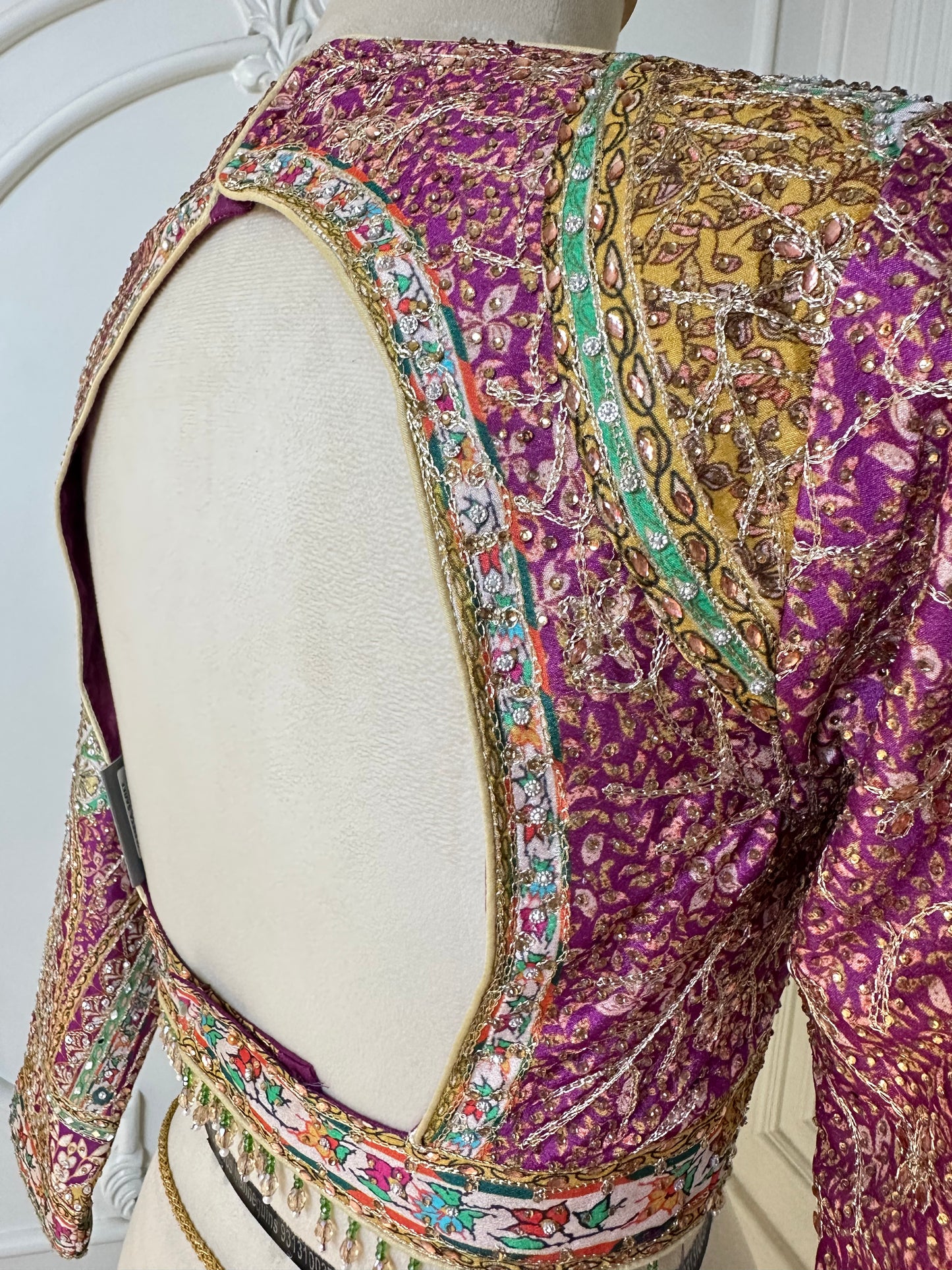 Magenta Pink Designer Patchwork Saree with Mirror Work & Embroidered Border
