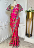 Rani Pink Peacock Designer Saree with Embroidered Scalloped Border