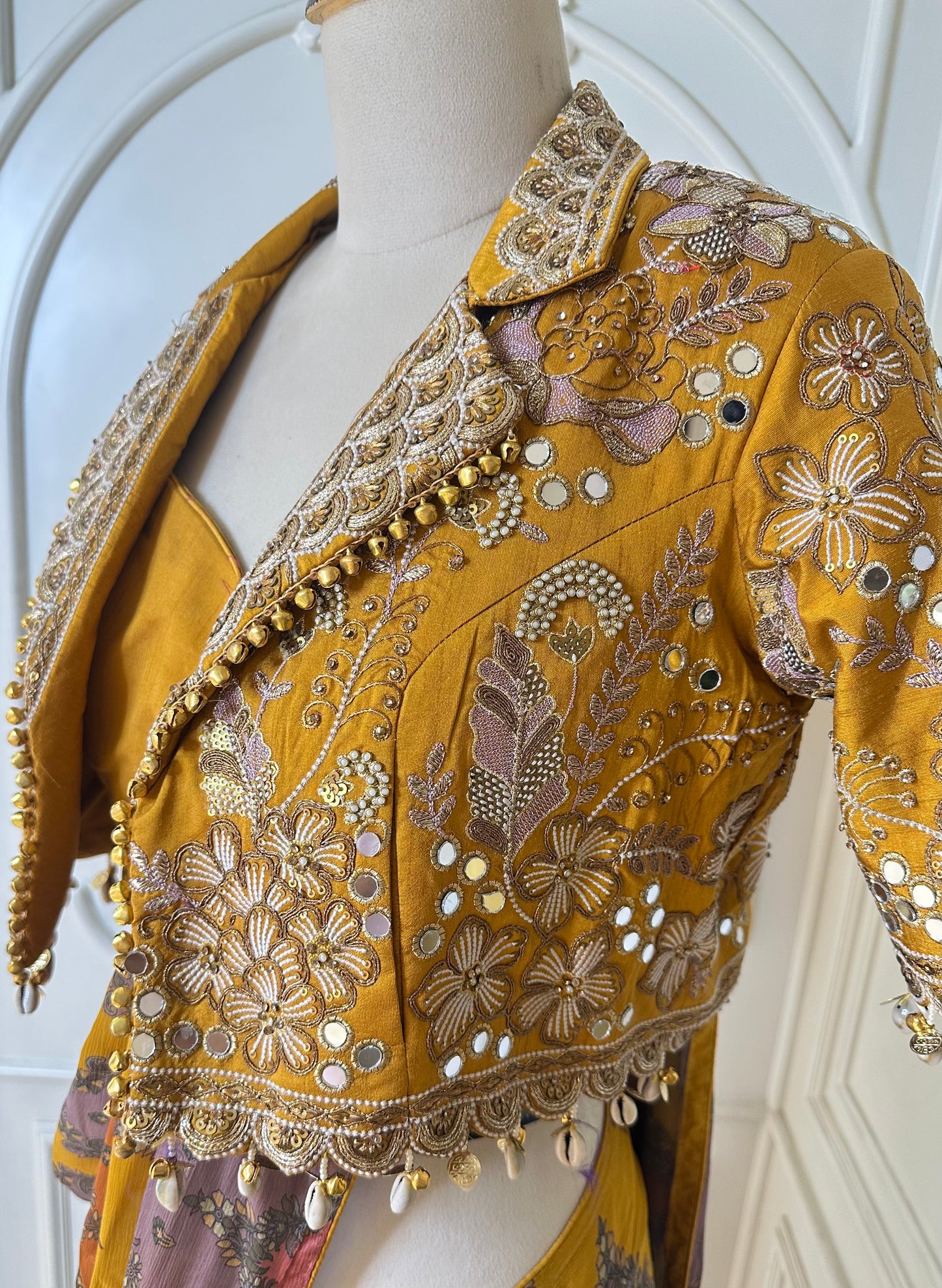 Mustard Yellow & Blush Pink Designer Printed Saree with Elegant Floral Motifs